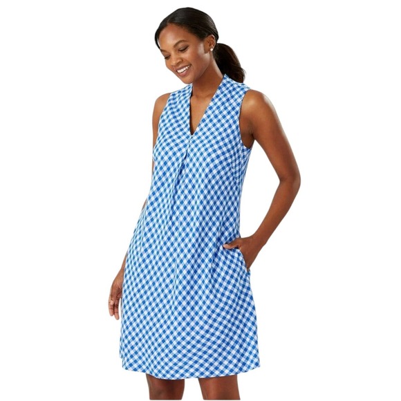 Tommy Bahama Womens Bonita Gingham Check Shift Linen Dress‎ Turkish Sea S NWT - Picture 1 of 11